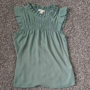Monteau Green Smocked Ruffle Blouse